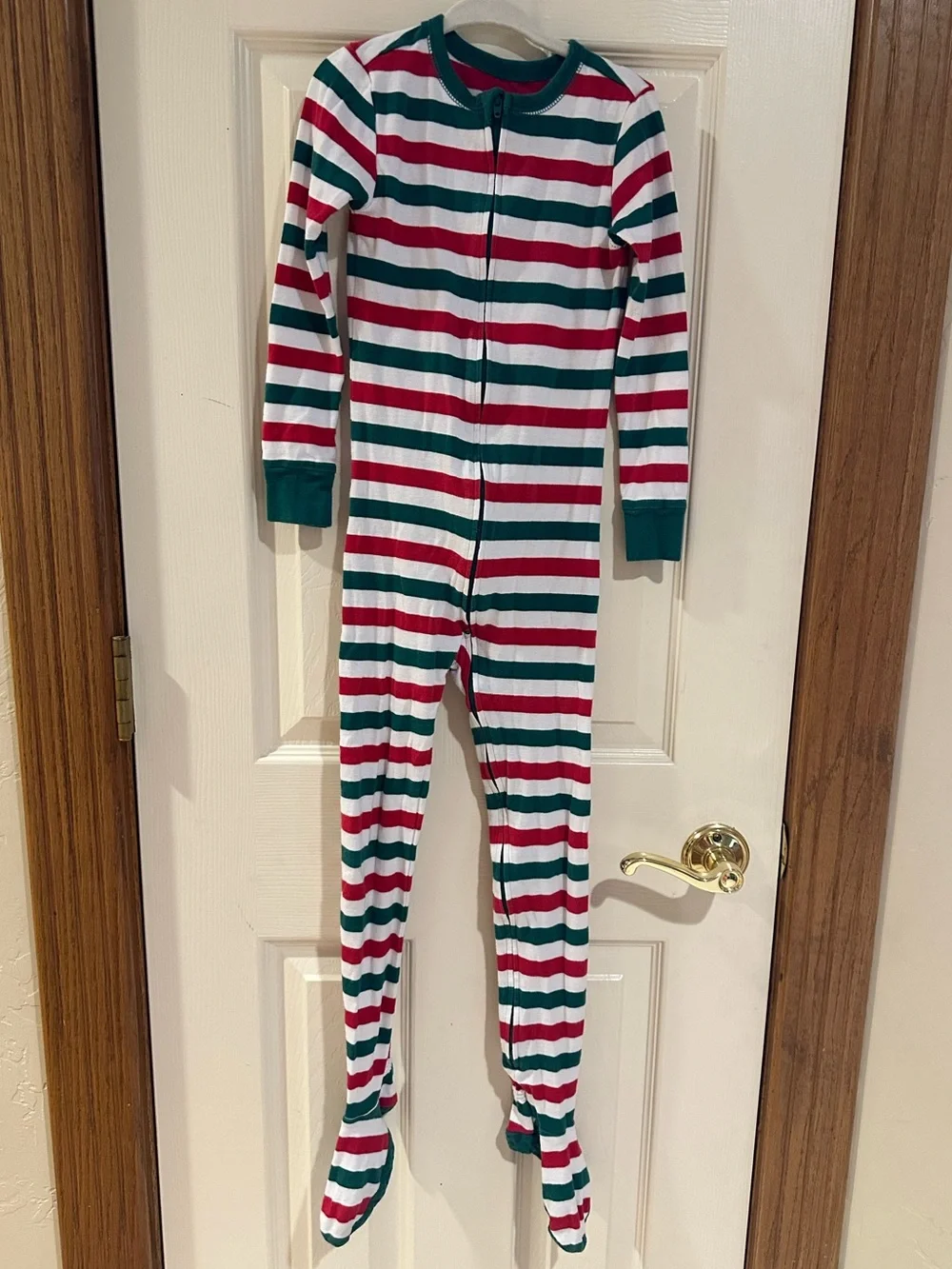 Old Navy Red, Green & White Striped Zip One-Piece Footie